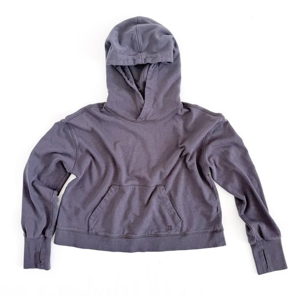 Sweaty Betty After Class Cropped Hoodie XS Gray French Terry Thumb Holes - Picture 2 of 7
